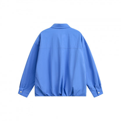 Unisex Boxy Shirt Jacket with Snap Button Placket, Shirt Collar and Elastic Hem Shop Velvia