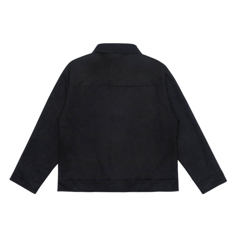 Unisex Boxy Transitional Jacket with Velvet Texture, Shirt Collar and Diagonal Insert Pockets Shop Velvia
