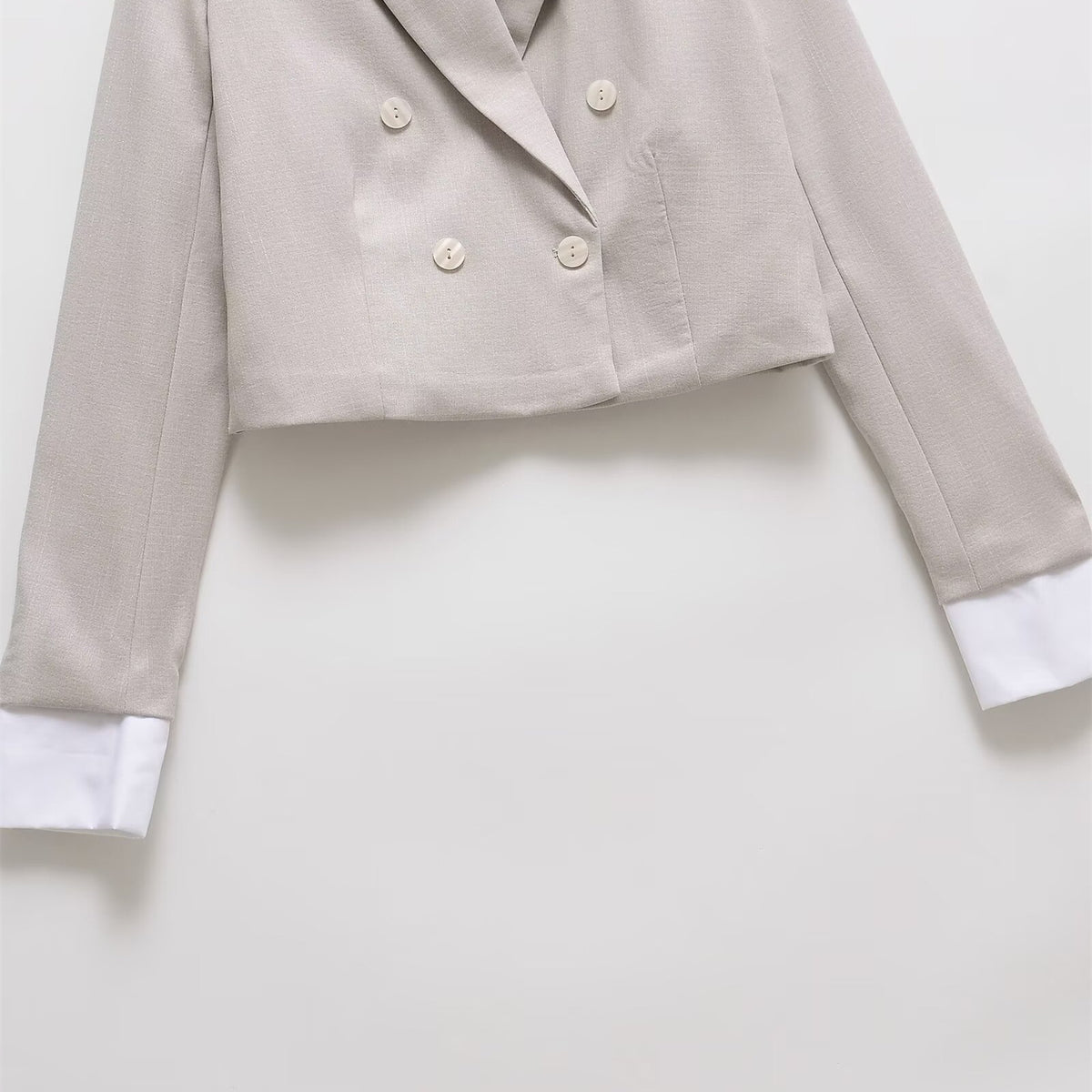Women Cropped Double-Breasted Blazer with Lapel Collar Shop Velvia