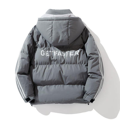 Unisex Padded Hooded Jacket with Drawstring and Contrast Stripes Shop Velvia