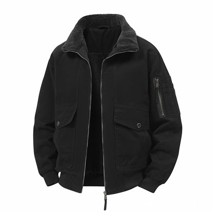 Men's Military Inspired Thermal Bomber Jacket with Teddy Lining, Arm Pocket and Snap Flap Pockets Shop Velvia