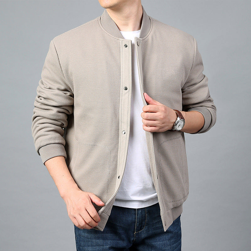Men's Structured Bomber Jacket with Waffle Knit, Lightly Lined and Snap Placket Shop Velvia
