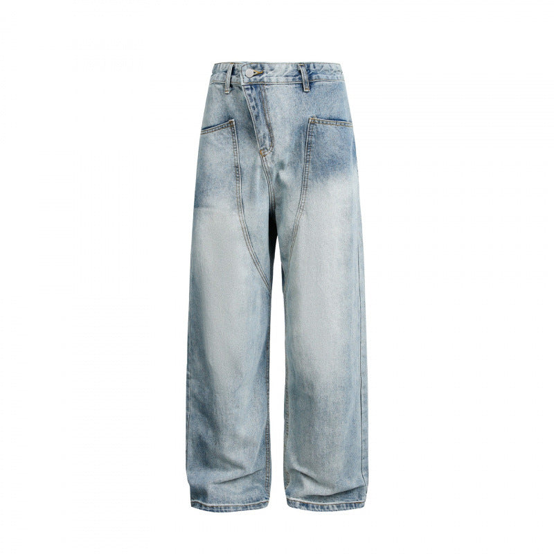 Women's Wide High-Waist Denim Pants with Curved Front Pockets Shop Velvia