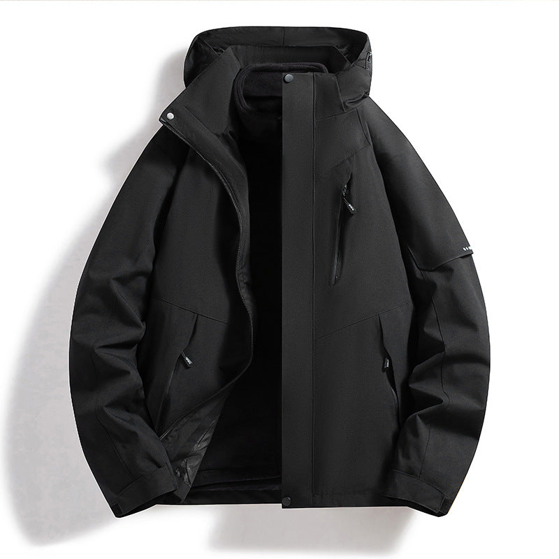 Men's Water-Repellent Softshell Fleece Layer Jacket with Hood and Windproof Front Flap Shop Velvia