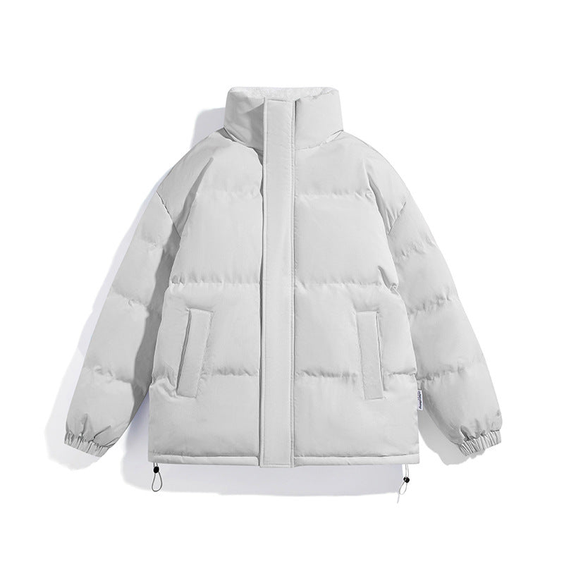 Unisex Boxy Puffer Jacket with high stand-up collar, concealed zipper and adjustable drawstring hem Shop Velvia