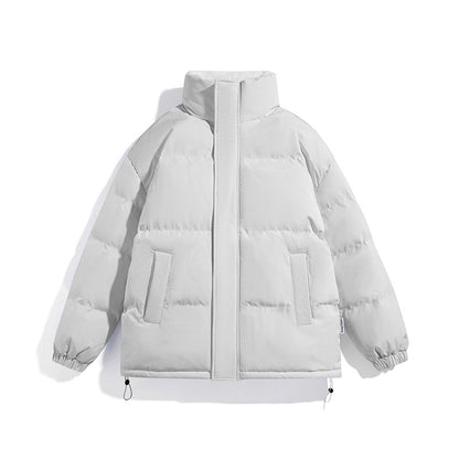 Unisex Boxy Puffer Jacket with high stand-up collar, concealed zipper and adjustable drawstring hem Shop Velvia