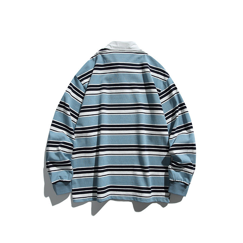 Unisex Oversize-Long Sleeve-Rugby Shirt with Contrast Collar and Distinctive Striped Pattern Shop Velvia
