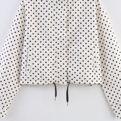 Women's Cropped Quilted Jacket with Polka Dot Print, Stand Collar and Drawstring Shop Velvia