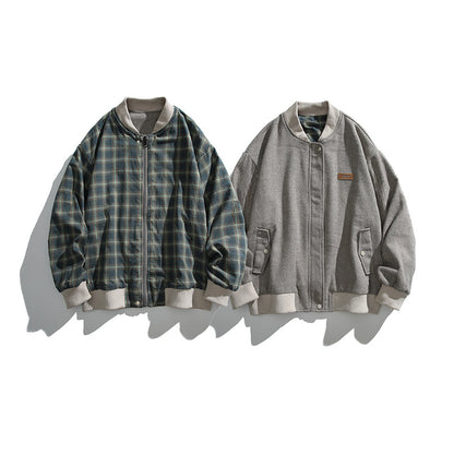 Unisex boxy bomber jacket in herringbone look with ribbed cuffs, flap pockets, and concealed snap button placket Shop Velvia