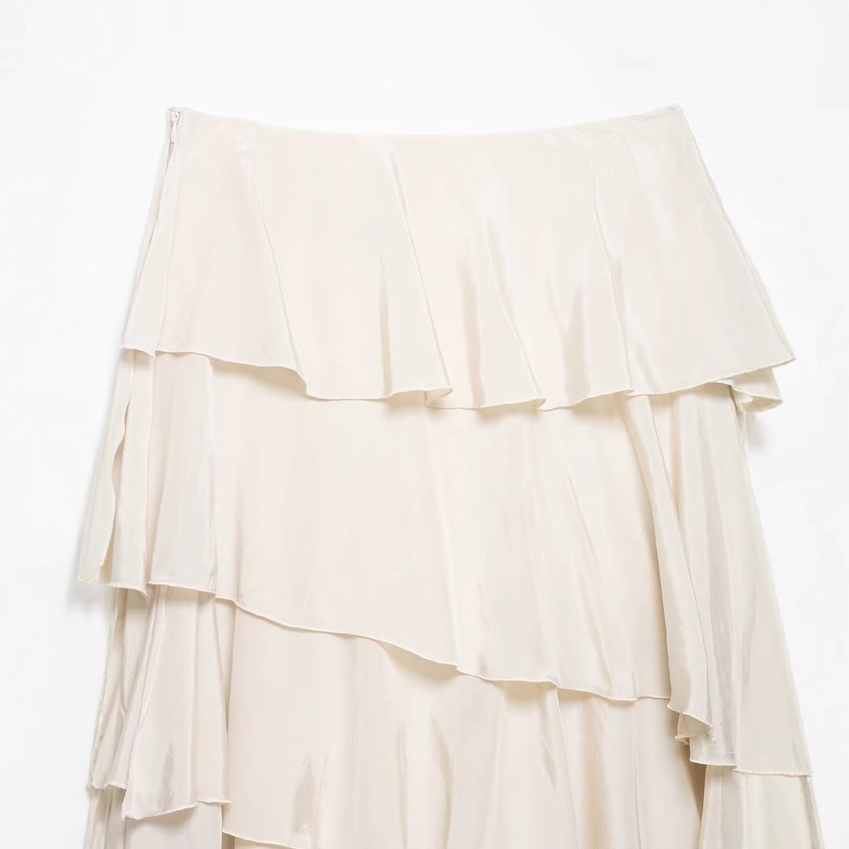 Women's Asymmetrical Tiered Skirt with Ruffles and Flowing Satin Fall Shop Velvia