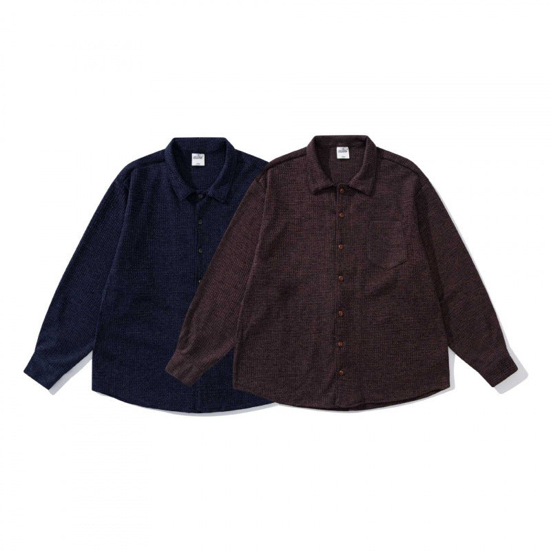 Unisex Boxy-Structure Knit Shirt with Kent Collar, Full Button Placket, and Patch Chest Pocket Shop Velvia
