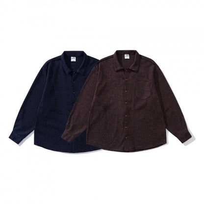 Unisex Boxy-Structure Knit Shirt with Kent Collar, Full Button Placket, and Patch Chest Pocket Shop Velvia