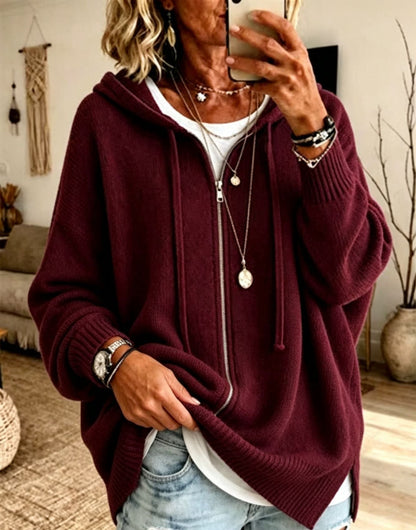 Women Oversize Hooded Zip Cardigan made of soft fine knit Shop Velvia