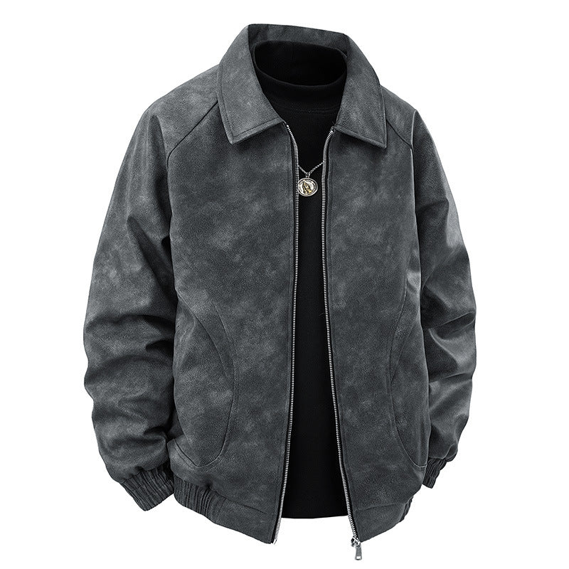 Men's Suede-Look Blouson Jacket with Shirt Collar and Elastic Cuffs Shop Velvia