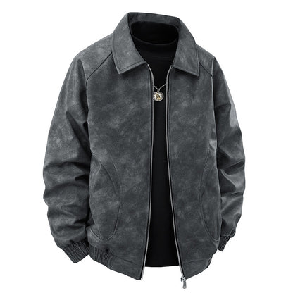 Men's Suede-Look Blouson Jacket with Shirt Collar and Elastic Cuffs Shop Velvia