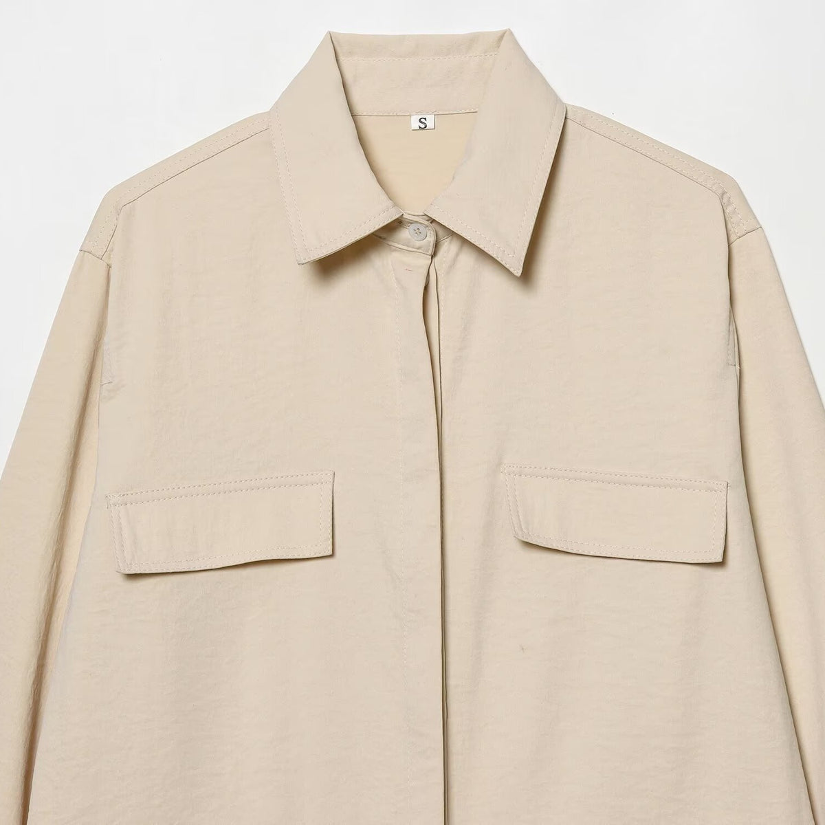 Women's Oversize Field Jacket in Boxy Cut with Four Flap Pockets and Concealed Snap Placket Shop Velvia
