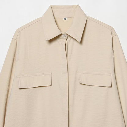 Women's Oversize Field Jacket in Boxy Cut with Four Flap Pockets and Concealed Snap Placket Shop Velvia