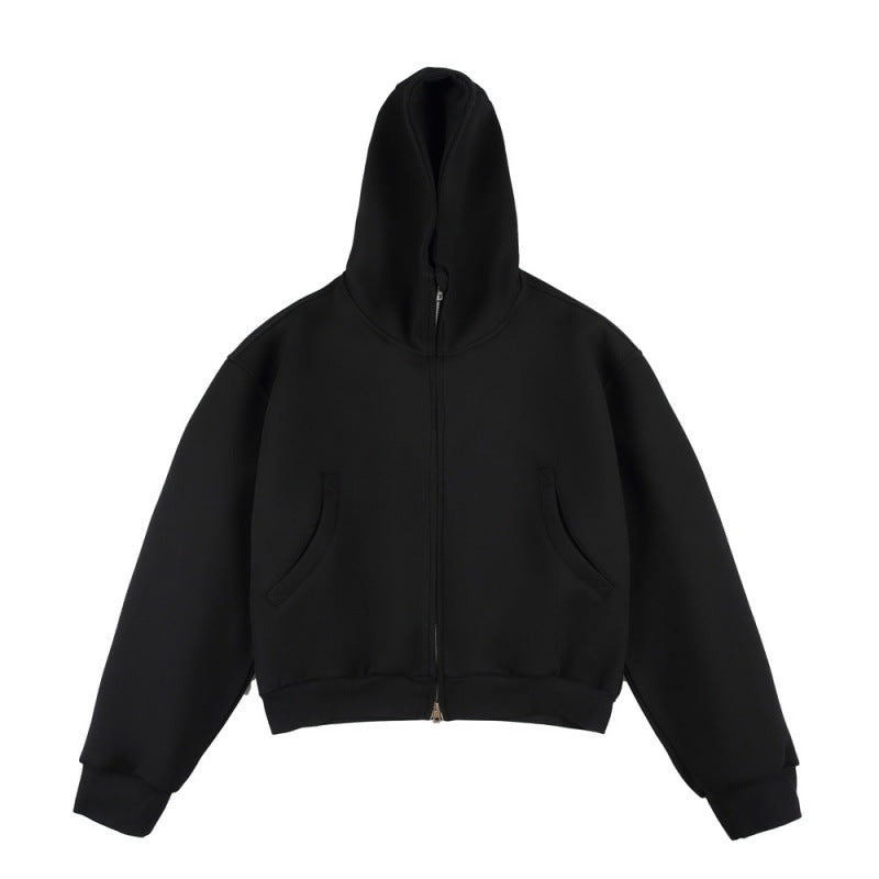 [Unisex] Short Boxy Hoodie with Continuous Zipper and Inserted Side Pockets Shop Velvia