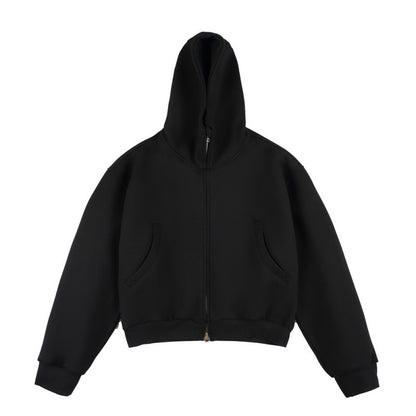 [Unisex] Short Boxy Hoodie with Continuous Zipper and Inserted Side Pockets Shop Velvia