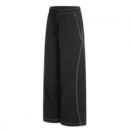 Women's wide pants with elastic waistband, drawstring and contrasting decorative seams Shop Velvia