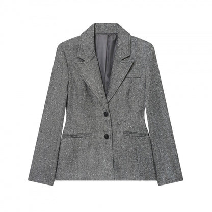 Women's Tailored Wool Blend Blazer with Notched Lapel and Patch Pockets Shop Velvia