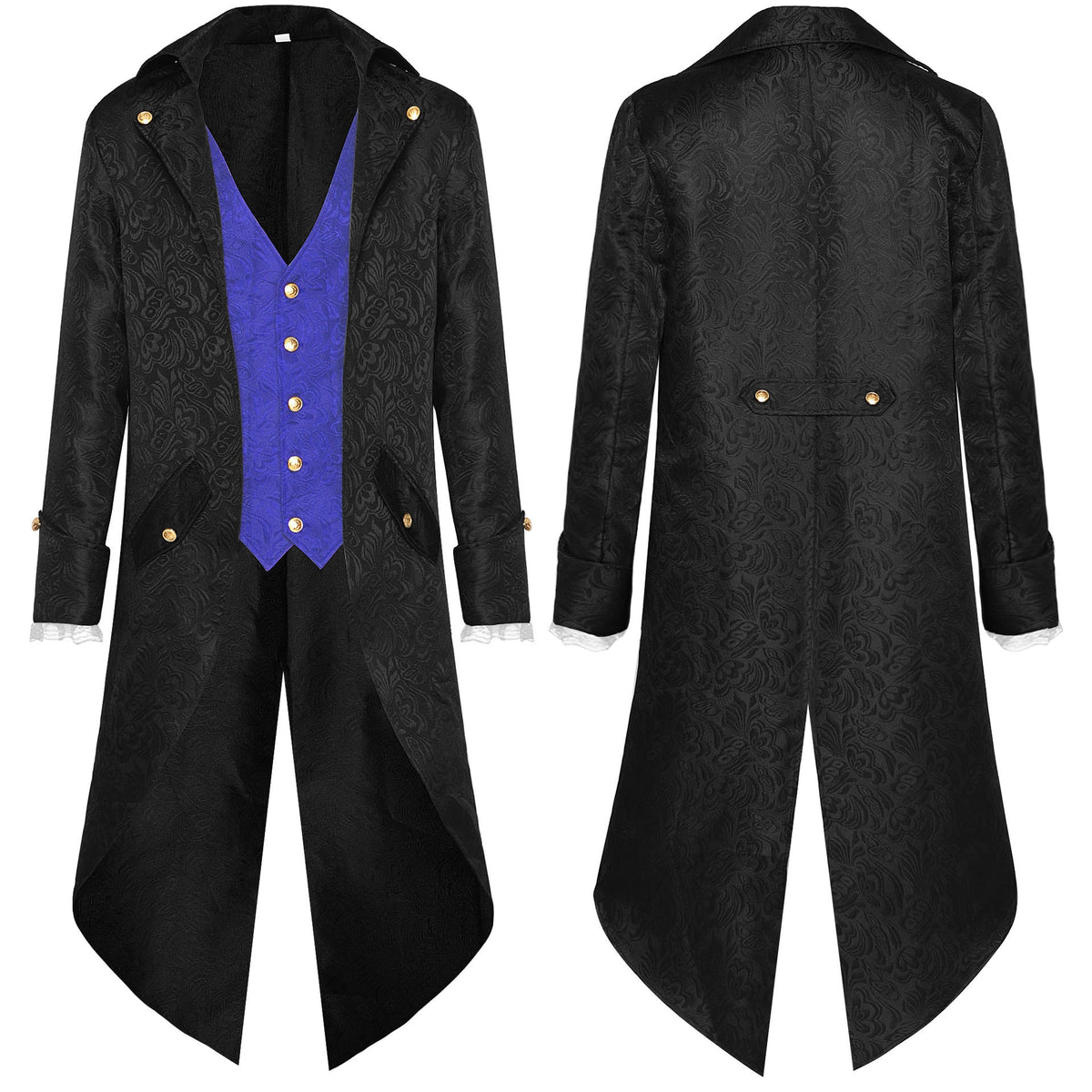 Men's nan baroque velvet tailcoat with gold-embroidered back appliqué and decorative brocade trim Shop Velvia