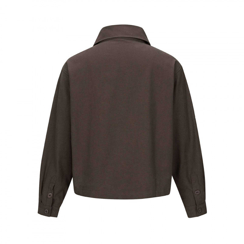 Unisex Short Cut Boxy Shirt Jacket with Chest Pocket and Clear Button Placket Shop Velvia