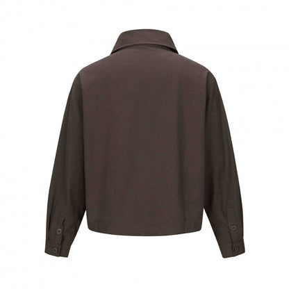 Unisex Short Cut Boxy Shirt Jacket with Chest Pocket and Clear Button Placket Shop Velvia
