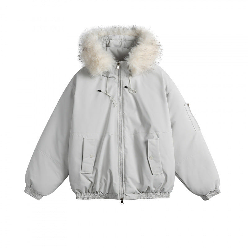 Women's Padded Bomber Jacket with Faux Fur Hood, Boxy Cut and Utility Pockets Shop Velvia