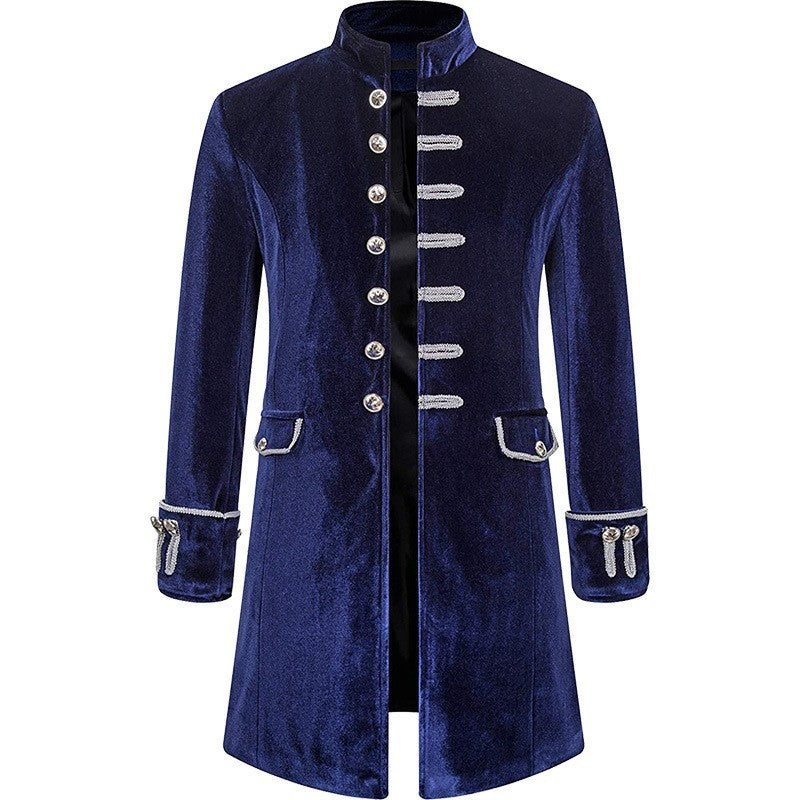 Men's velvet morning coat with stand-up collar, decorative cords and decorative buttons Shop Velvia