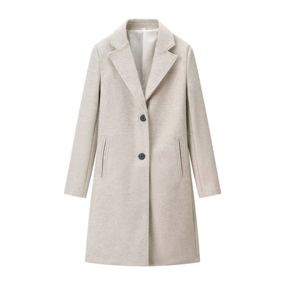 Ladies Elegant Wool Blend Coat in Straight Silhouette with Notched Collar and Piped Insert Pockets Shop Velvia