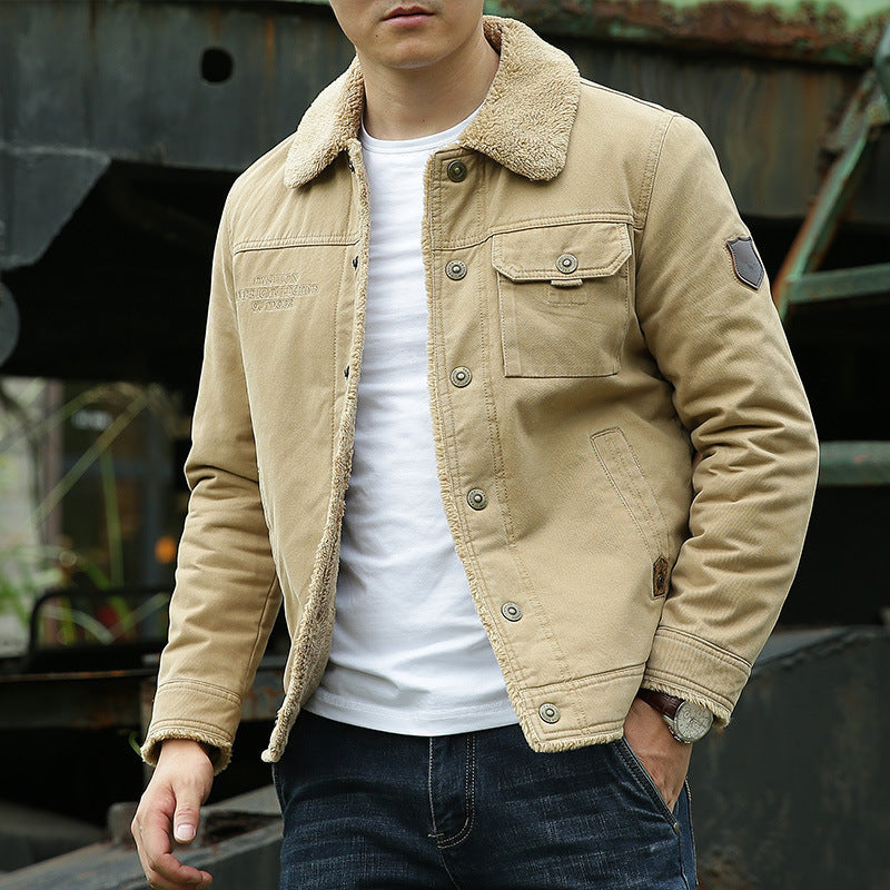 Men's Robust Canvas Field Jacket with Teddy Lining, Stand Collar and Utility Pockets Shop Velvia