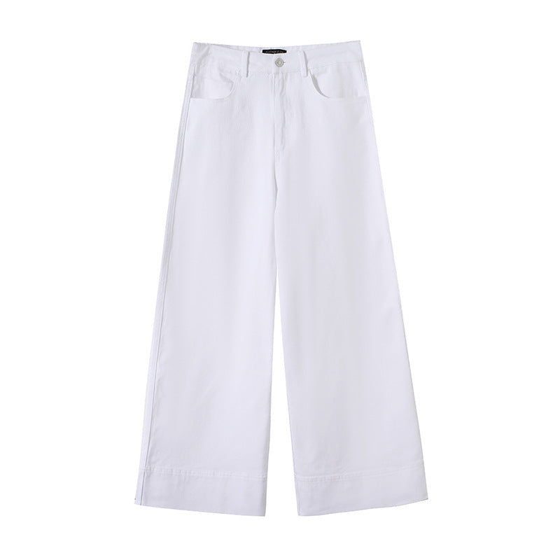 Women's wide high-waisted palazzo pants made of cotton blend with folded hem Shop Velvia