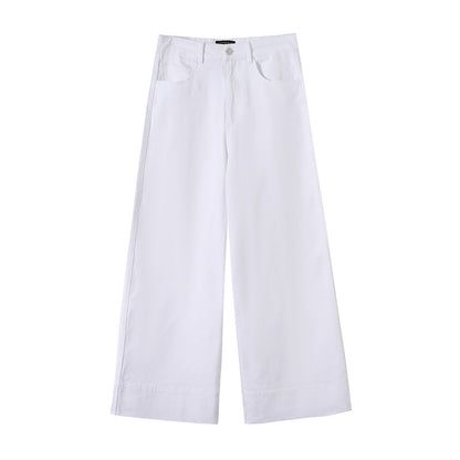 Women's wide high-waisted palazzo pants made of cotton blend with folded hem Shop Velvia