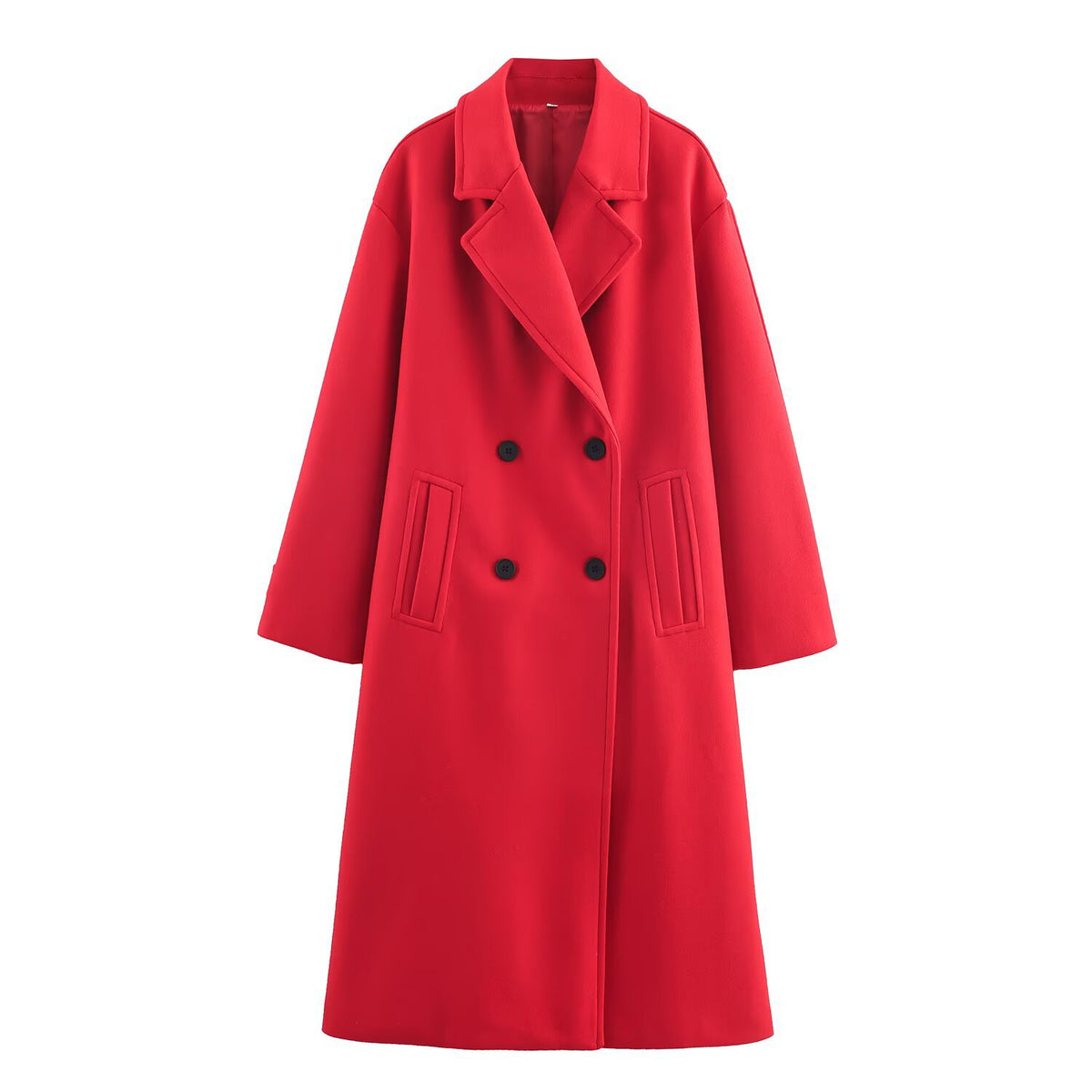 Women's Double-Breasted Oversized Coat with Notched Lapels and In-seam Pockets Shop Velvia