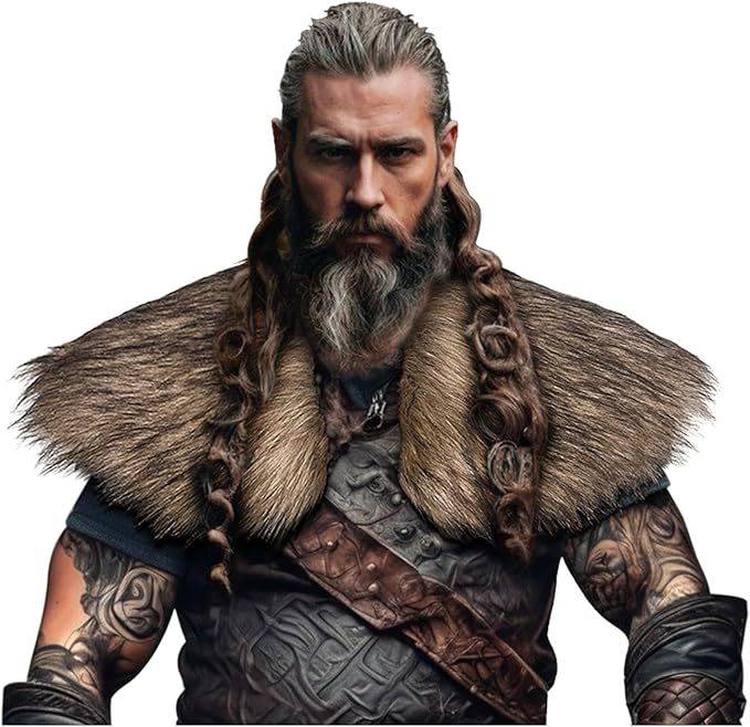 Men's shoulder cape in Viking/LARP style made of high-quality faux fur with a wide lapel collar Shop Velvia