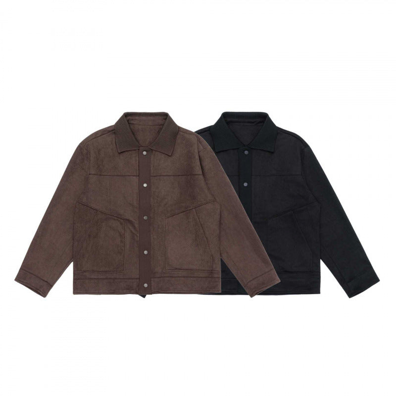 Unisex Boxy Transitional Jacket with Velvet Texture, Shirt Collar and Diagonal Insert Pockets Shop Velvia