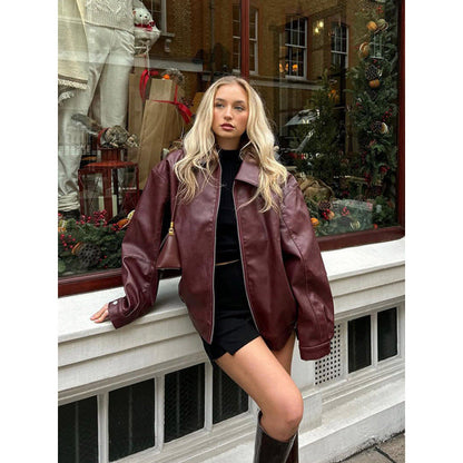 Women's Casual Leather Jacket with Oversized Cut Shop Velvia