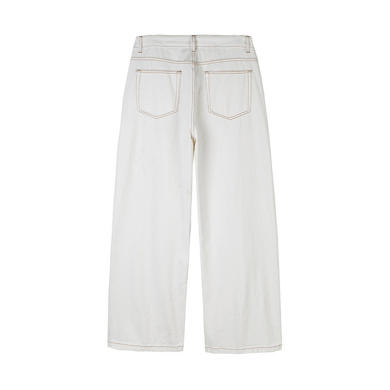 Women's Wide High-Waist Culotte Jeans with Visible Contrast Seams Shop Velvia