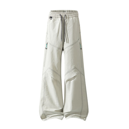 Men's Wide Cargo Pants with Drawstring Waistband, Utility Seams and Zip Pockets Shop Velvia