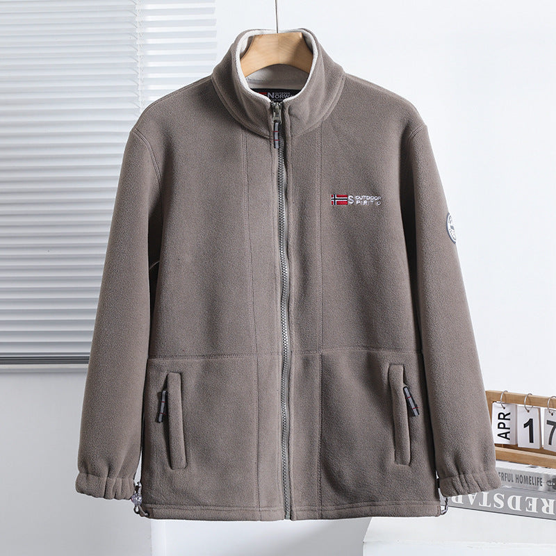 Men's fleece outdoor jacket with stand-up collar, full-length zipper, and elastic cuffs Shop Velvia