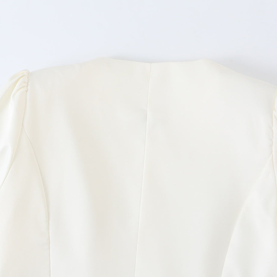 Women's Tailored Short Blazer with Puff Sleeves and Covered Buttons Shop Velvia