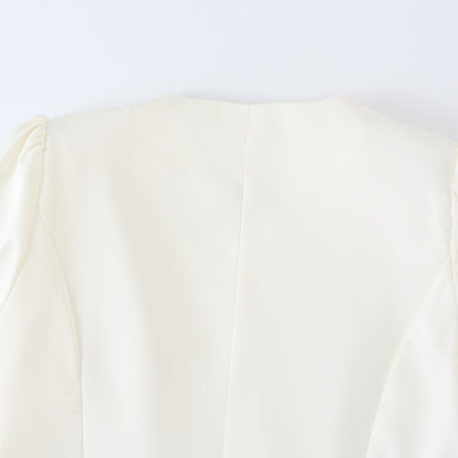 Women's Tailored Short Blazer with Puff Sleeves and Covered Buttons Shop Velvia