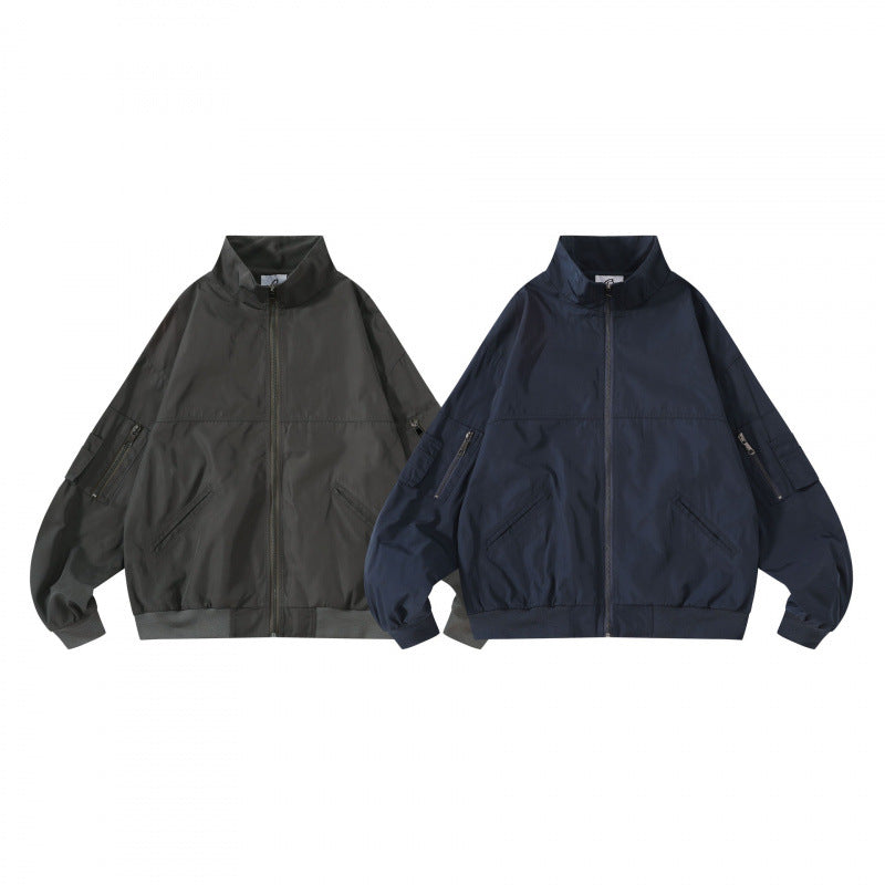 Unisex Kastige Utility Bomber Jacket with Stand Collar, Zipper and Sleeve Pockets Shop Velvia