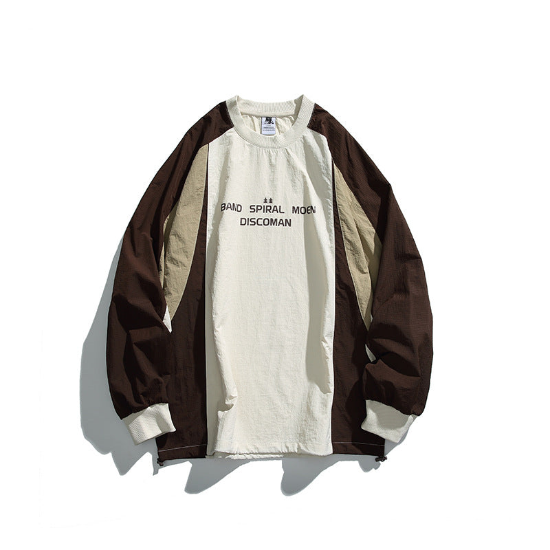 Unisex Loose Fit Colorblock Long Sleeve Shirt made of Lightweight Nylon Blend with Raglan Sleeves and Chest Print Shop Velvia