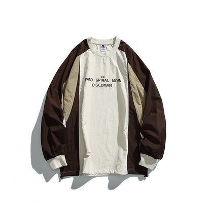 Unisex Loose Fit Colorblock Long Sleeve Shirt made of Lightweight Nylon Blend with Raglan Sleeves and Chest Print Shop Velvia