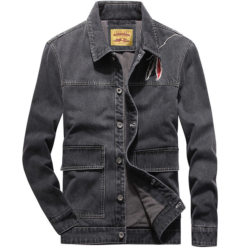 Men's denim jacket with patch pockets and worn effects Shop Velvia