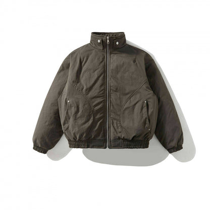 [Unisex Short padded bomber jacket with stand-up collar, zipper and elastic hem] Shop Velvia