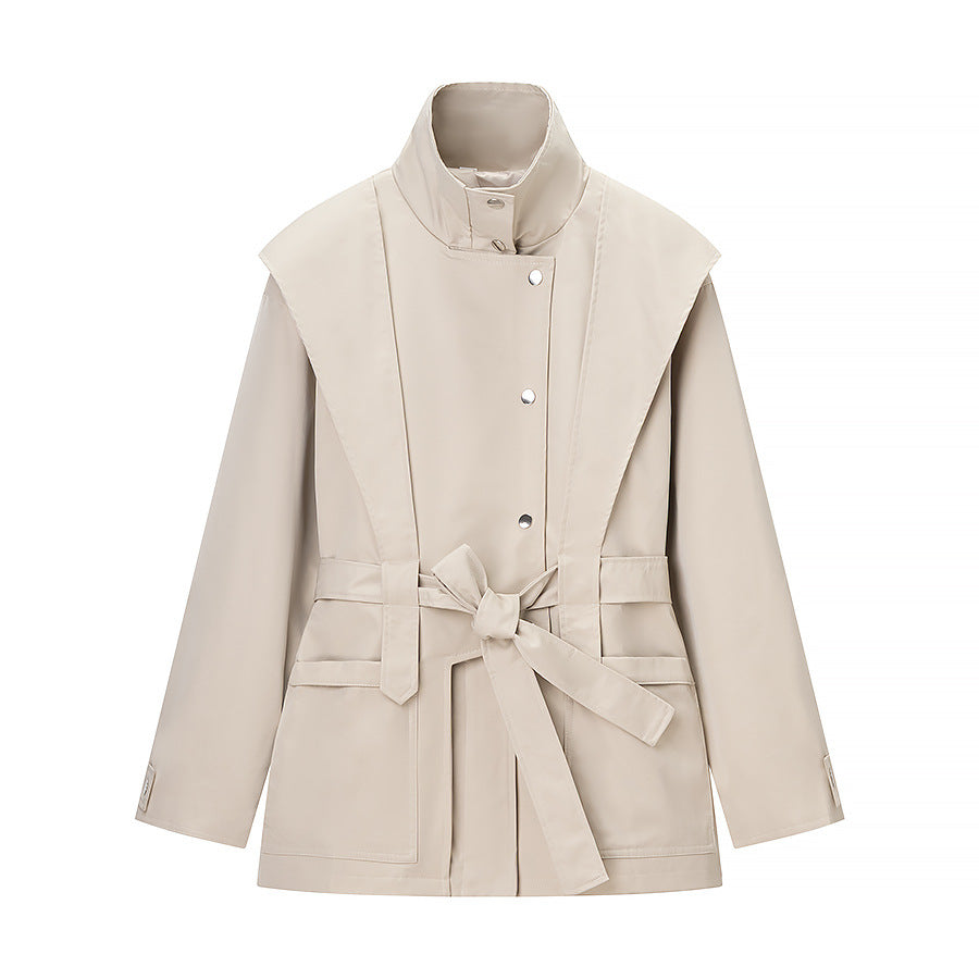 Women's transitional jacket with cape detail and tie belt Shop Velvia