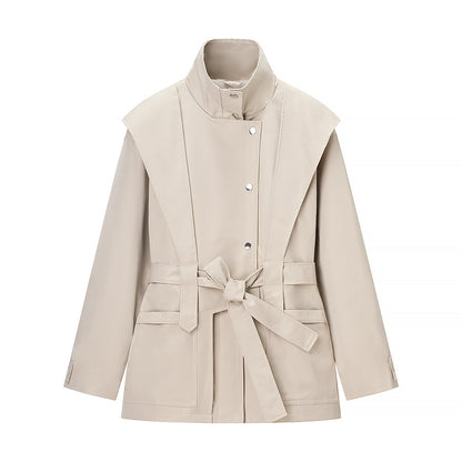 Women's transitional jacket with cape detail and tie belt Shop Velvia